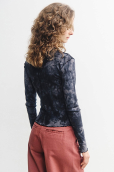 Pin-Tucked LS, Black Tie Dye