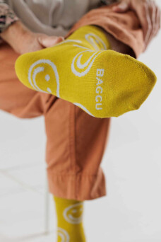 Crew Socks, Ochre Happy
