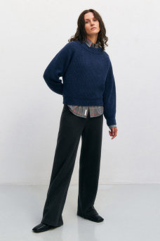 Cropped Knit Sweater, Blue Mel.