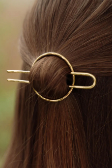 Circle Hair Barrette, Fork Brass