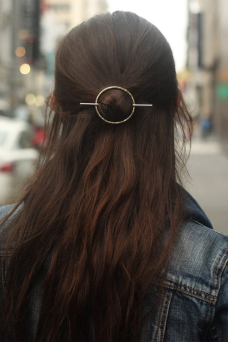 Circle Hair Barrette, Stick Silver
