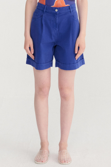 Pleated Bermuda, Blue