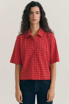 Ane Blouse, Seersucker Red Checks
