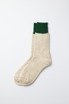 Double Face Crew Socks Silk, Green/Beige