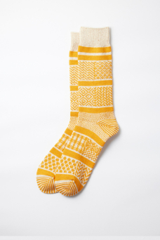 Multi Jacquard Crew Socks, Ivory/Yellow