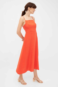 Giana Linen Dress, Sunset Orange