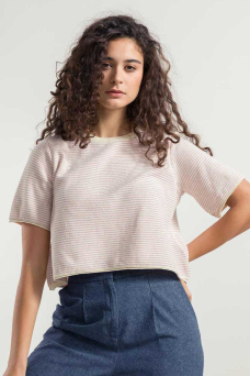 Gil Cropped Tee, White/Pink